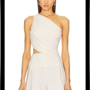 NEW NORMA KAMALI Diana one-shoulder ruched bra snow white L Large top
